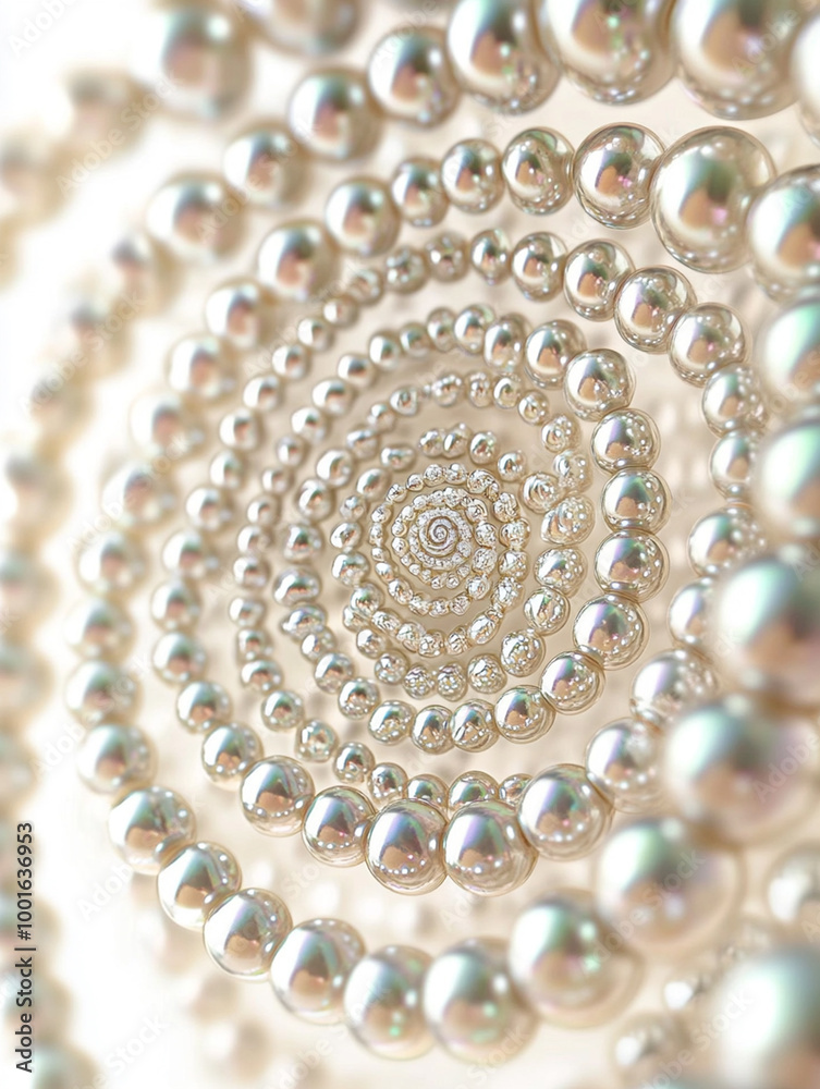 Spiral from natural pearls neclaces closeup top view, precious background. AI Generative. Spiral from natural pearls neclaces closeup top view, precious background. AI Generative.