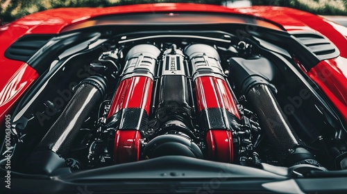 The powerful V12 5.2-liter twin-turbo engine of a modern sports car