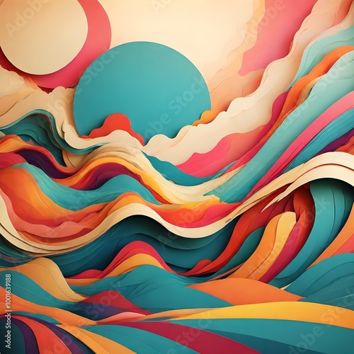 Retro Sunburst Background In 3d Paper Cut Style