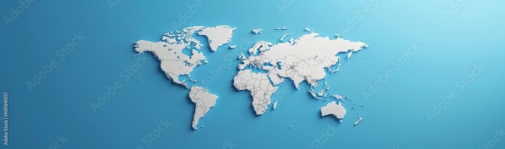 A simple yet elegant white world map with a minimalistic design, centered on the left side of an empty blue background. The map is designed to be visually appealing and easy for viewers to read withou A simple yet elegant white world map with a minimalistic design, centered on the left side of an empty blue background. The map is designed to be visually appealing and easy for viewers to read withou