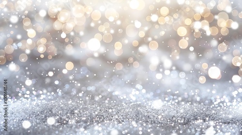 Silver glitter christmas abstract background with bokeh defocused lights