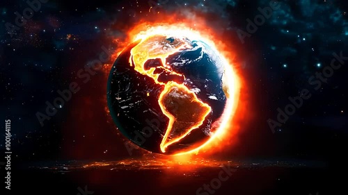 Dramatic Visualization of Earth Engulfed in Flames and Cosmic Energy