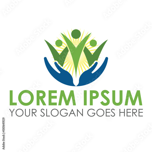 Non profit logo design with hands and human icons 