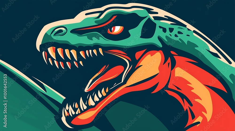 Obraz premium Aggressive Green Tyrannosaurus Rex Dinosaur Head Illustration