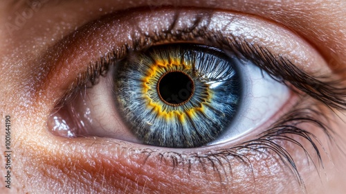 Extreme close-up of human eye showcasing the iris pattern and deep colors photorealistic art, super macro shot 