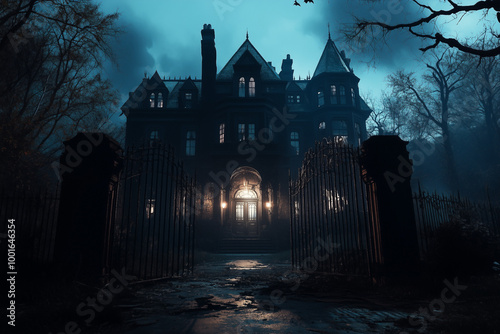 halloween castle in the night photo