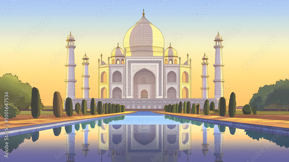 Fototapeta premium Taj mahal at sunset. Taj Mahal. Illustration