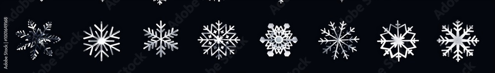 Abstract vector set of white snowflakes on transparent background, collection of falling winter element for design and decoration, simple shapes, flat style illustration Abstract vector set of white snowflakes on transparent background, collection of falling winter element for design and decoration, simple shapes, flat style illustration