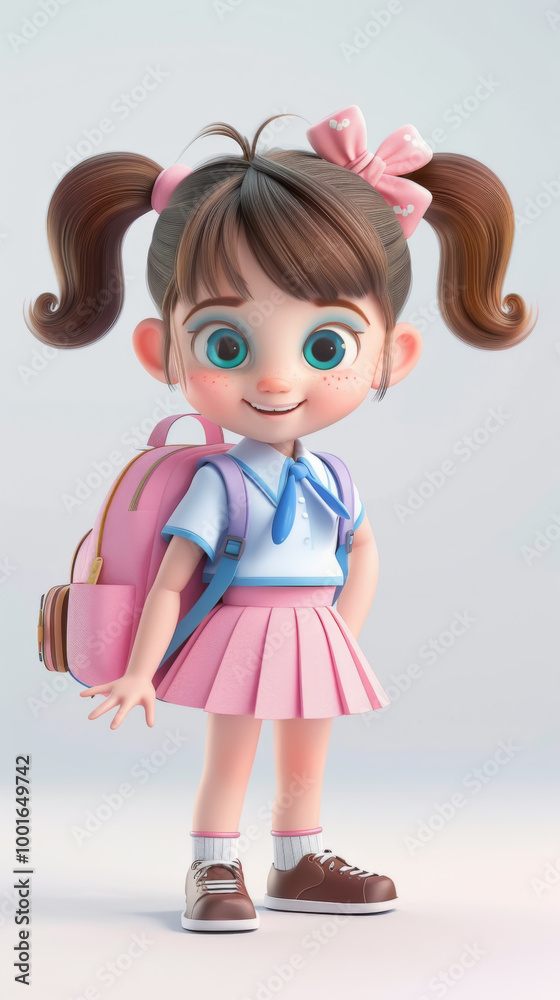 Adorable little girl in school uniform with a backpack Adorable little girl in school uniform with a backpack