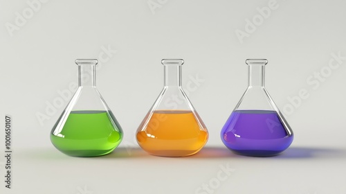 3D render illustration. Laboratory glassware whith color liquid on white background