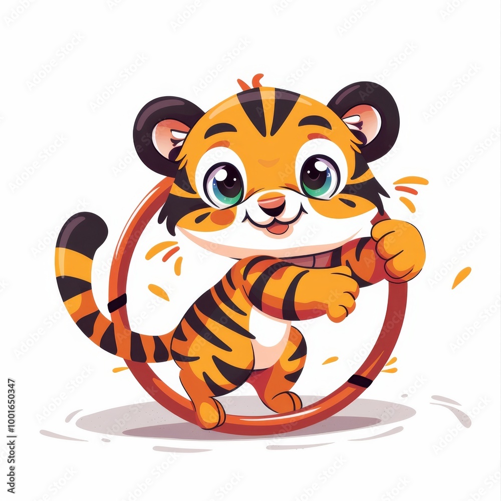 Cute tiger Playing Hula Hoop Cartoon Vector Icon Illustration Cute tiger Playing Hula Hoop Cartoon Vector Icon Illustration