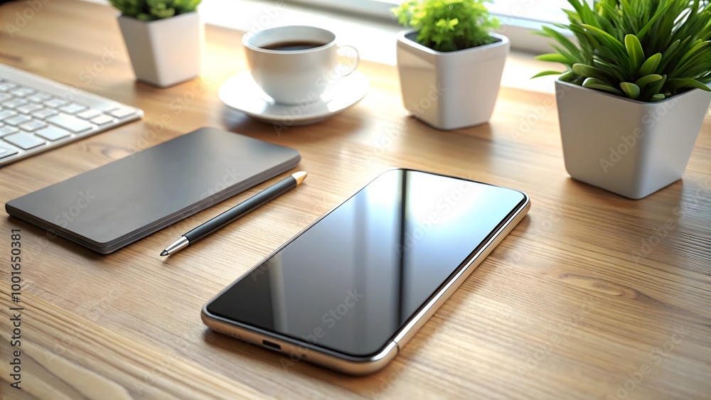 Close-up of a modern smartphone on a table Close-up of a modern smartphone on a table