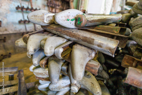 Finished products in the warehouse of a factory for the production of felt boots. photo