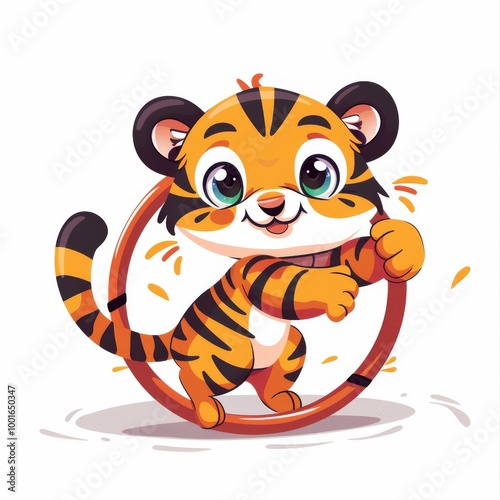 Cute tiger Playing Hula Hoop Cartoon Vector Icon Illustration photo