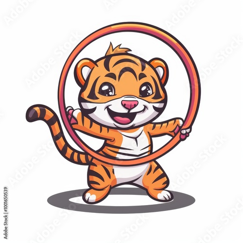 Cute tiger Playing Hula Hoop Cartoon Vector Icon Illustration photo