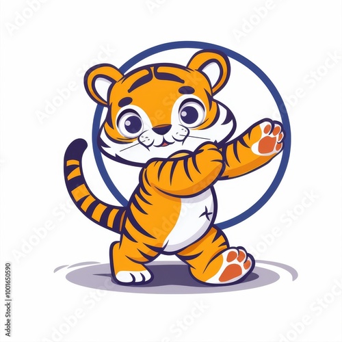 Cute tiger Playing Hula Hoop Cartoon Vector Icon Illustration photo