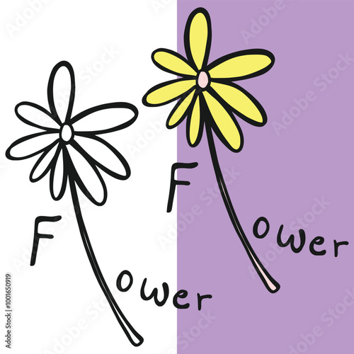 Minimalist floral vector tattoo design in black and white and colored versions