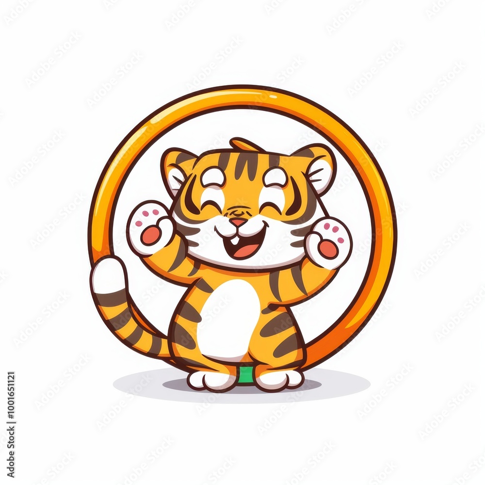 Cute tiger Playing Hula Hoop Cartoon Vector Icon Illustration Cute tiger Playing Hula Hoop Cartoon Vector Icon Illustration