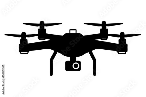 Black drone silhouette vector illustration perfect for modern tech, aviation, and quadcopter design projects.