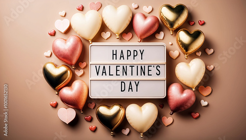 Happy Valentine's Day LightBox with pink gold balloons, valentine's day