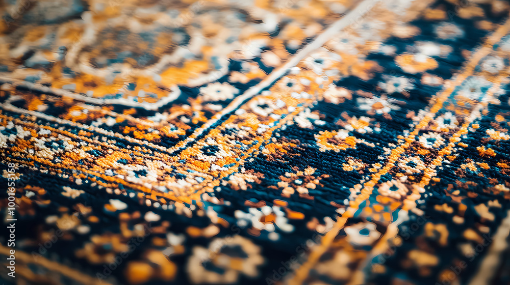 Vibrant close-up of an intricate persian rug showcasing traditional patterns and rich textures. Persian Rug Design. Illustration