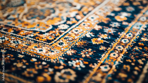 Vibrant close-up of an intricate persian rug showcasing traditional patterns and rich textures. Persian Rug Design. Illustration