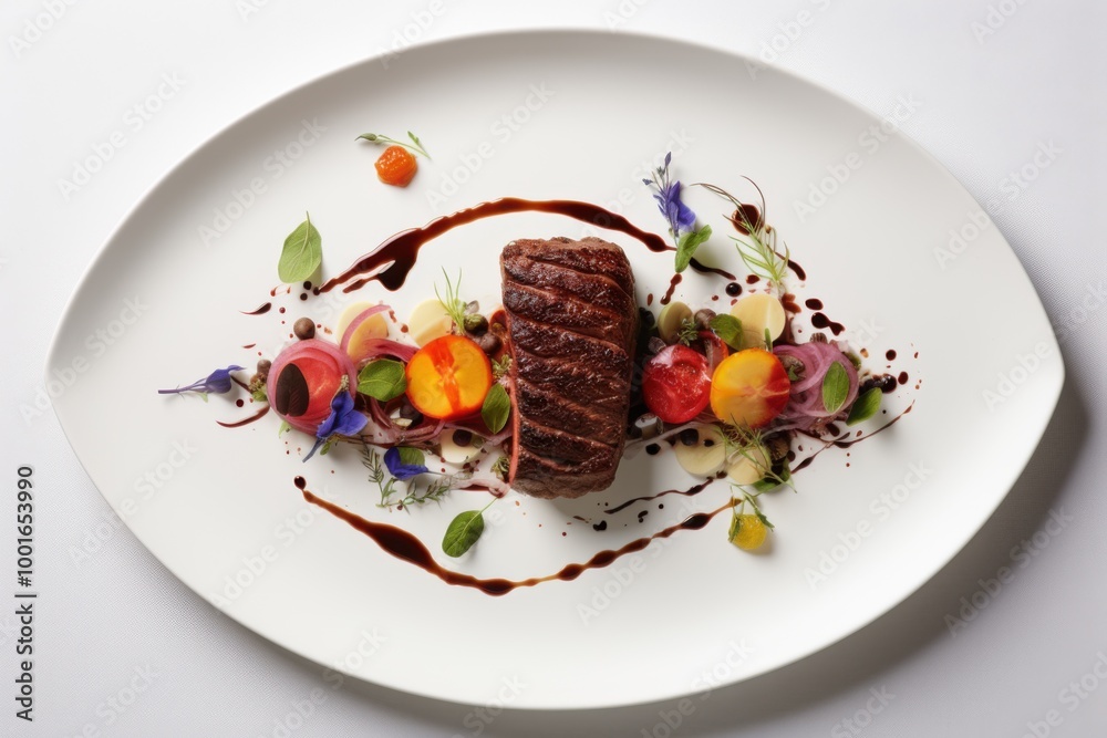 Perfectly Plated Bloody Steak with Accompaniments Perfectly Plated Bloody Steak with Accompaniments