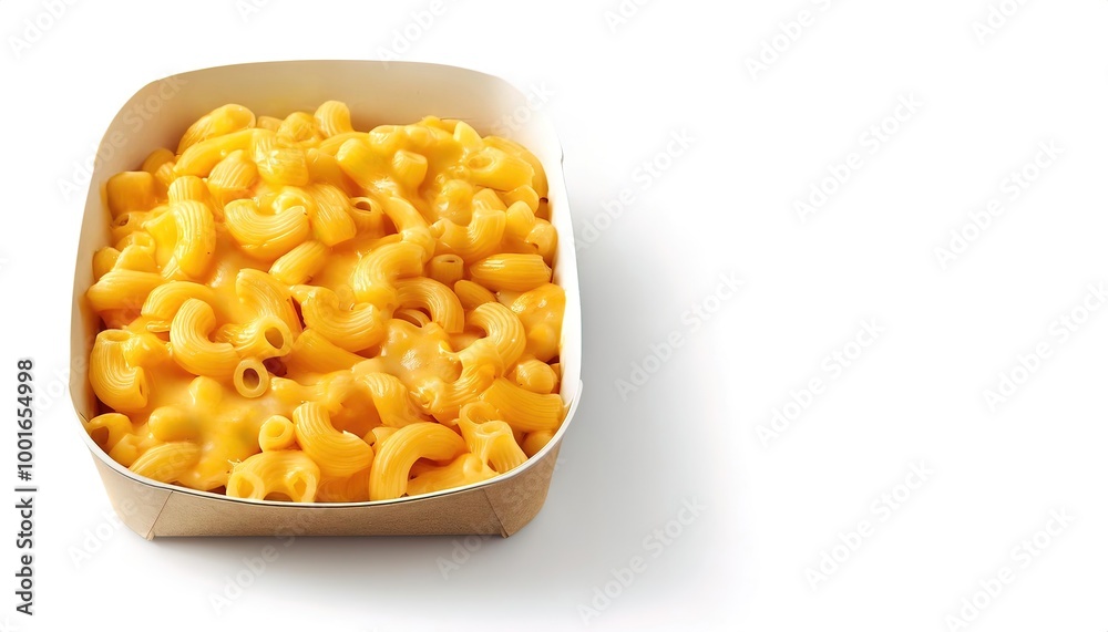 Macaroni Mac and cheese usually with cheddar sauce cheese is usually put in a casserole and baked in the oven or prepared in a sauce pan on top of the stove or using a packaged mix. Isolated on white Macaroni Mac and cheese usually with cheddar sauce cheese is usually put in a casserole and baked in the oven or prepared in a sauce pan on top of the stove or using a packaged mix. Isolated on white