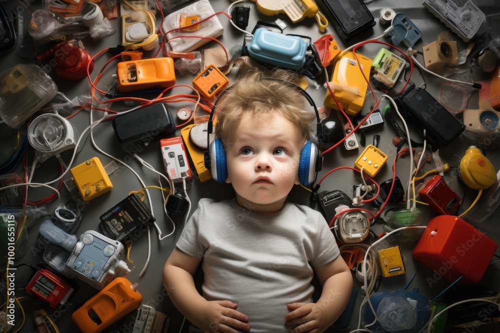 Autistic Child in Their Own World with Headphones Autistic Child in Their Own World with Headphones