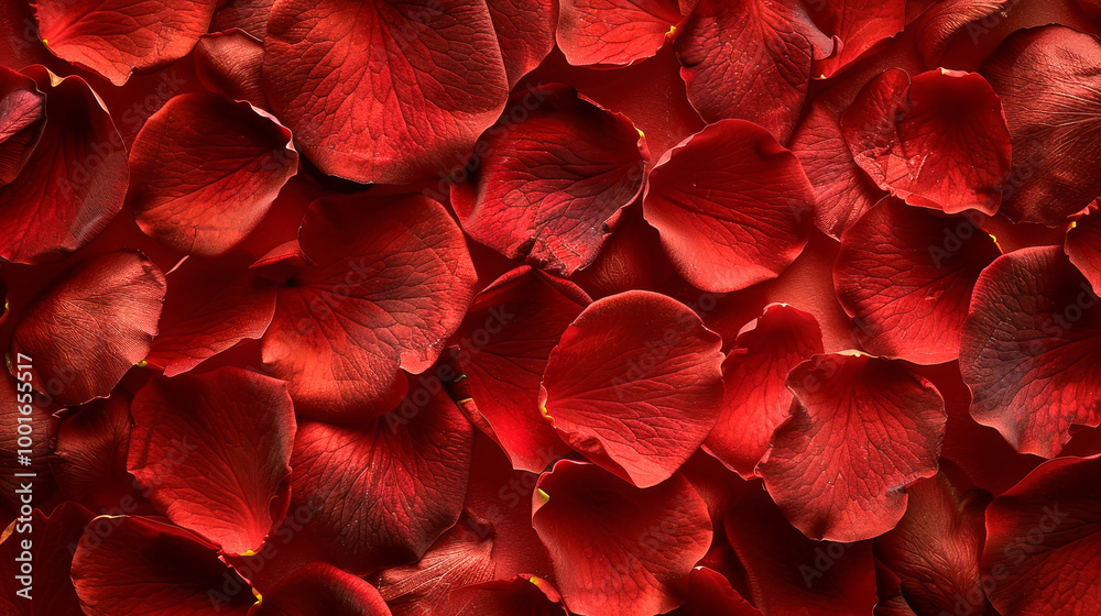 Vibrant and Lush Red Rose Petals Background Love and Passion Theme. Concept for Romance, Elegance, Floral Aesthetics, Valentine's Day celebration. Banner. Greeting card. Copy space Vibrant and Lush Red Rose Petals Background Love and Passion Theme. Concept for Romance, Elegance, Floral Aesthetics, Valentine's Day celebration. Banner. Greeting card. Copy space