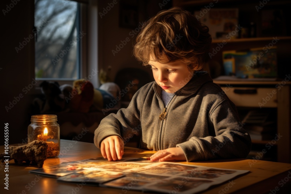 Autistic Child Assembling a Puzzle Autistic Child Assembling a Puzzle
