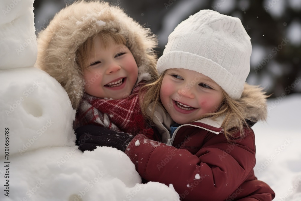 Children Playing in the Snow Building a Snowman Children Playing in the Snow Building a Snowman