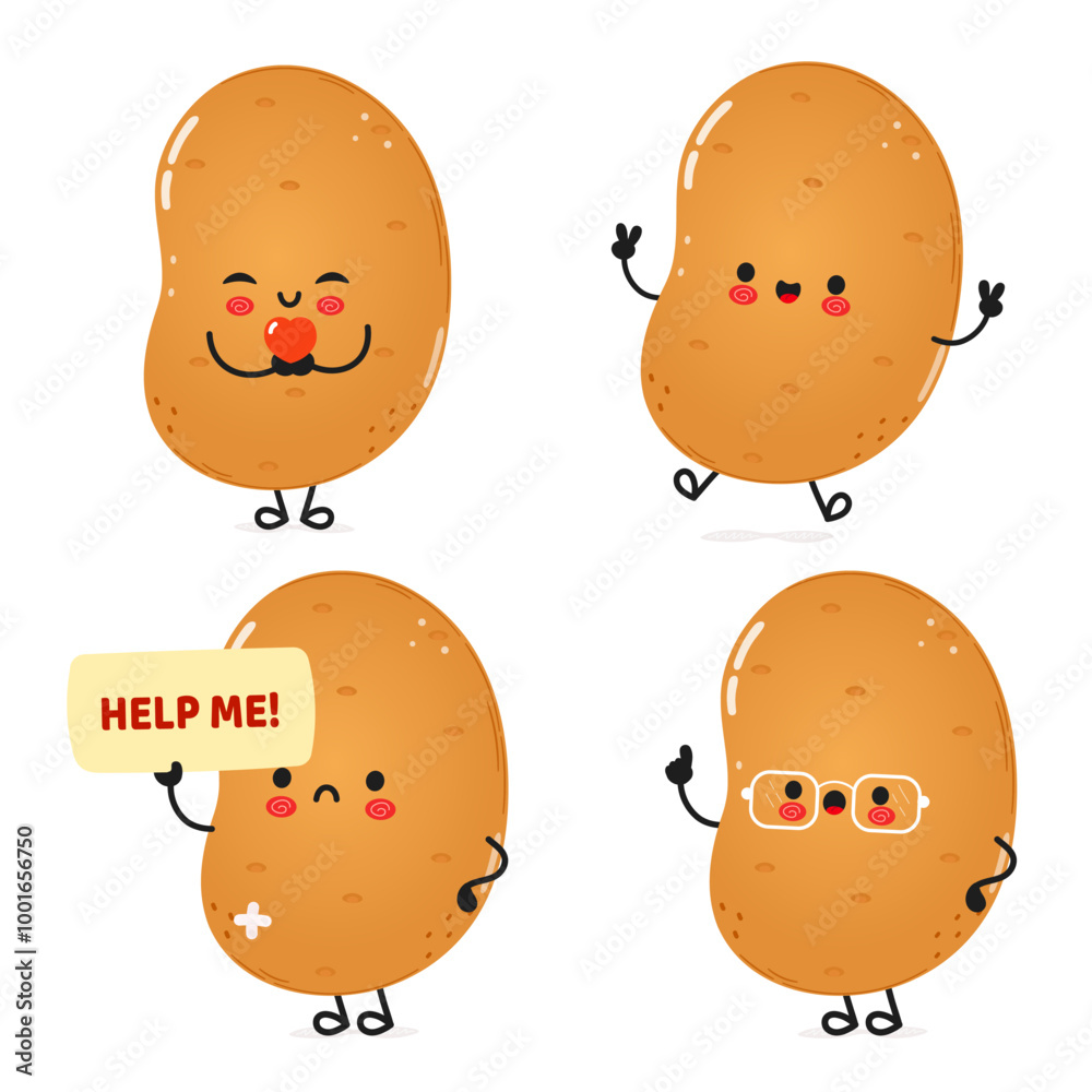 Funny Potato characters bundle set. Vector hand drawn doodle style cartoon character illustration icon design. Cute Potato mascot character collection Funny Potato characters bundle set. Vector hand drawn doodle style cartoon character illustration icon design. Cute Potato mascot character collection