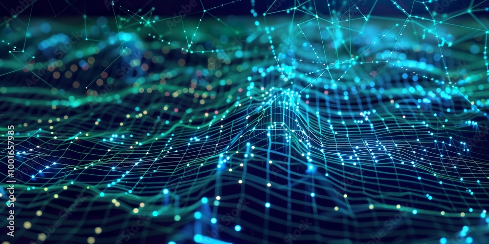 Stylized image of predictive analytics network with a grid of glowing data points Stylized image of predictive analytics network with a grid of glowing data points