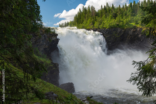 Sweden's largest waterfall with a total drop height of 37 meters.