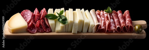 Assorted Sliced Cheese and Meat Snacks on Wooden Board for Wine Tasting