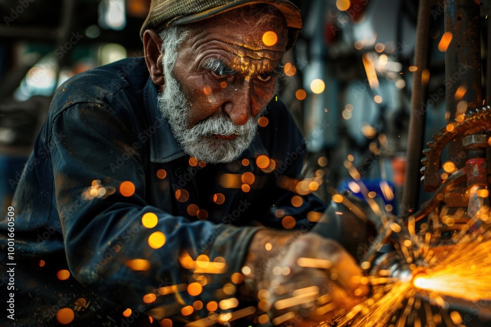 Skilled Craftsman Working with a Grinder in His Workshop Skilled Craftsman Working with a Grinder in His Workshop