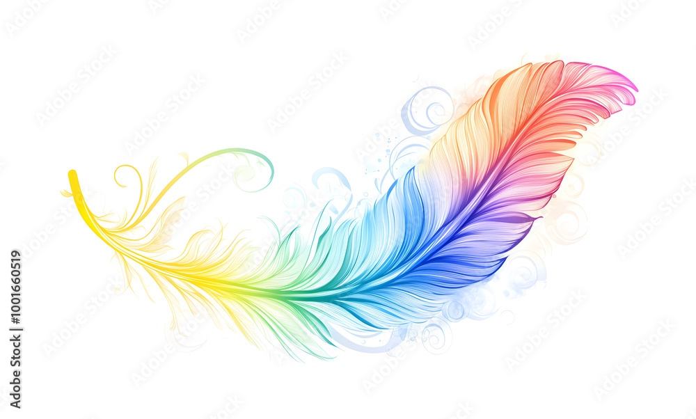 Vibrant Rainbow Feather Illustration on White Background Vibrant Rainbow Feather Illustration on White Background