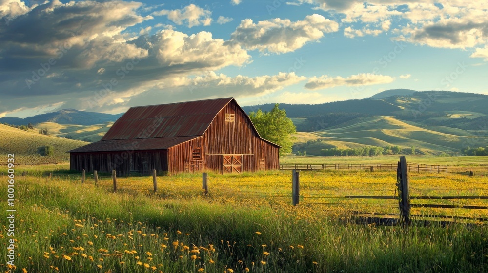 Rustic barn surrounded by picturesque landscape Rustic barn surrounded by picturesque landscape