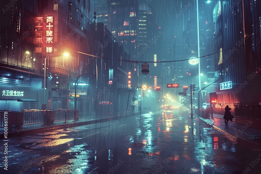 A city street with neon signs, generative ai image., A city street with neon signs, generative ai image.,