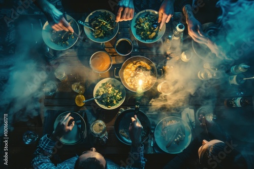 Friends Cooking Dinner Together in a Cozy Kitchen photo