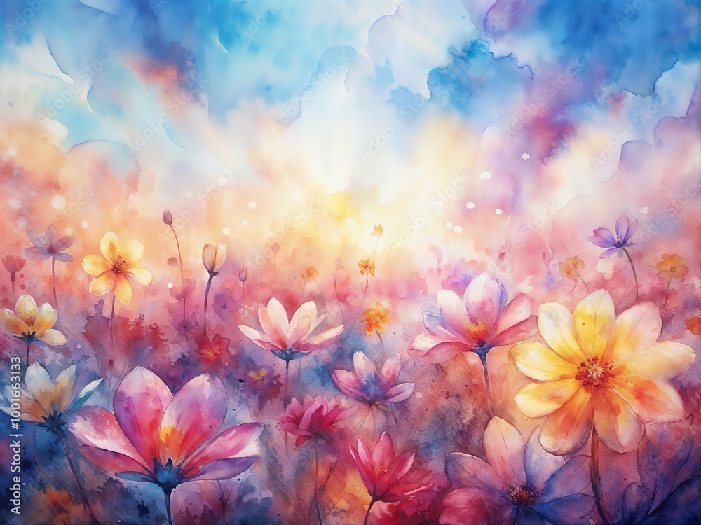 brant watercolor flowers in a dreamy field with a glowing sunlight background
brant watercolor flowers in a dreamy field with a glowing sunlight background