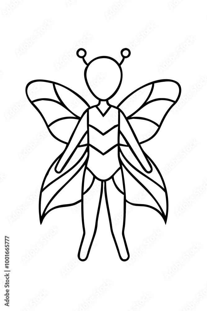 coloring Child-like figure in charming bee costume with curious stance Pollination Diligence Teamwork with antennae and striped body on white background coloring Child-like figure in charming bee costume with curious stance Pollination Diligence Teamwork with antennae and striped body on white background