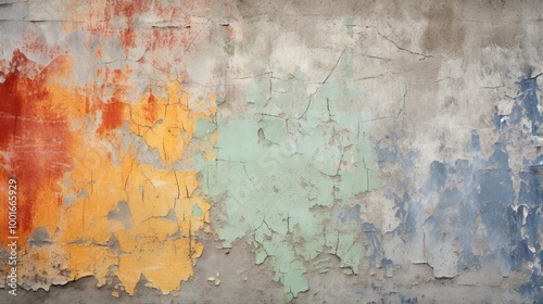 Wall with peeling paint. Texture of old concrete wall for background. A dilapidated building wall in need of major repairs. Facade of a house with damaged plaster. Photophone for retro photography.