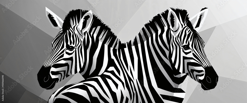 Obraz premium Geometric Zebra Wall Art Skin with Black and White Stripes in a Safari Wildlife Illustration-1