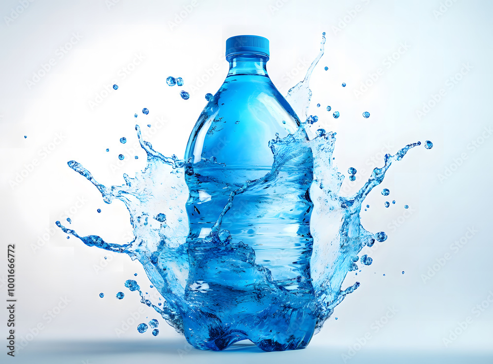 Plastic Water Bottle with Splashing Water on White Background Plastic Water Bottle with Splashing Water on White Background