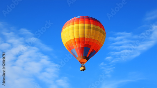 Hot Air Balloon Hovering Against a Bright Blue Sky on a Clear Day