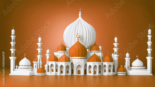 3d lantern with mosque and banneroud in elegant color background photo