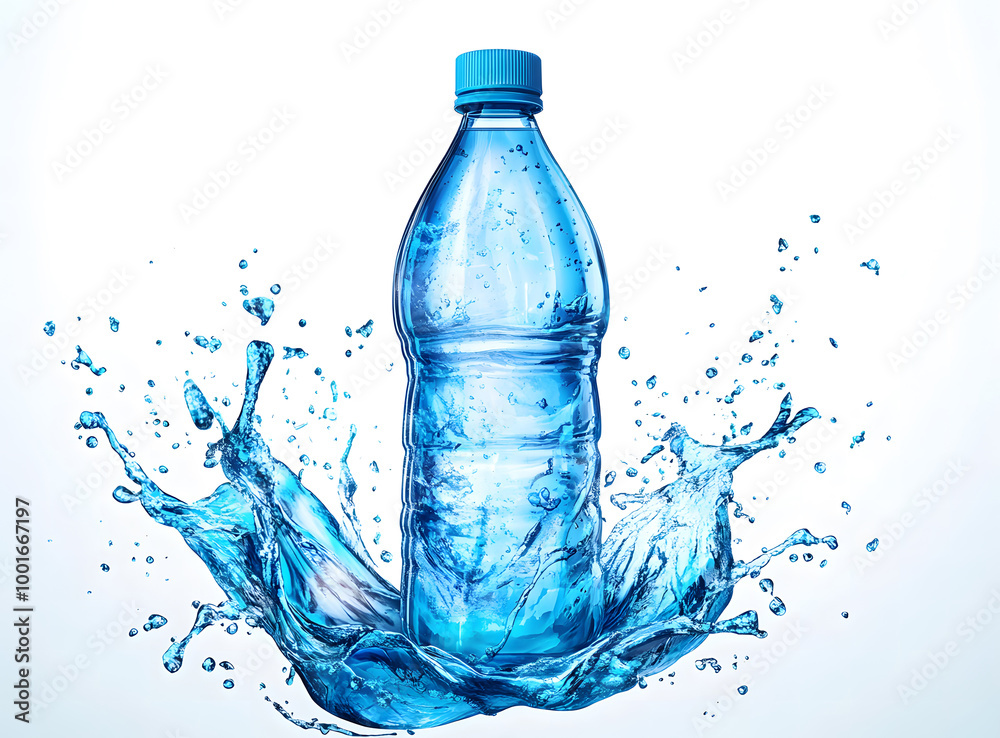 Plastic Water Bottle with Splashing Water on White Background Plastic Water Bottle with Splashing Water on White Background
