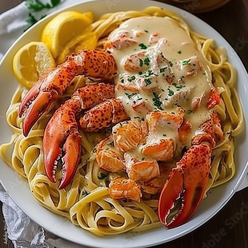 lobster nuddles on a plate photo